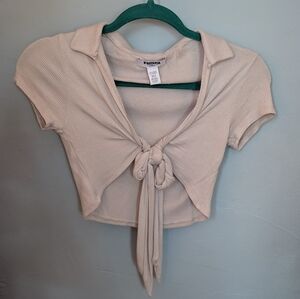 ✨ RSQ Cream Cap Sleeve Tie Front Crop Shirt